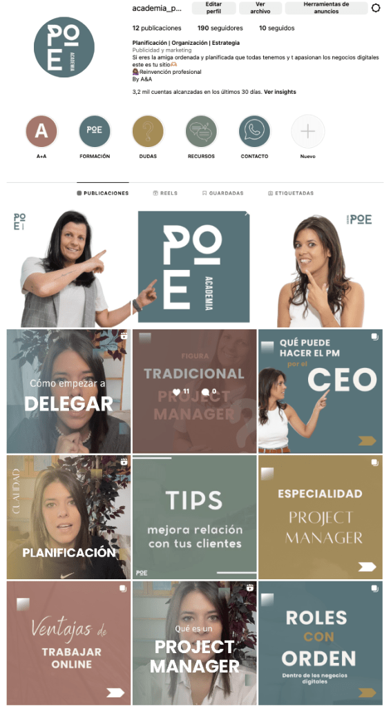 instagram academia poe para project manager